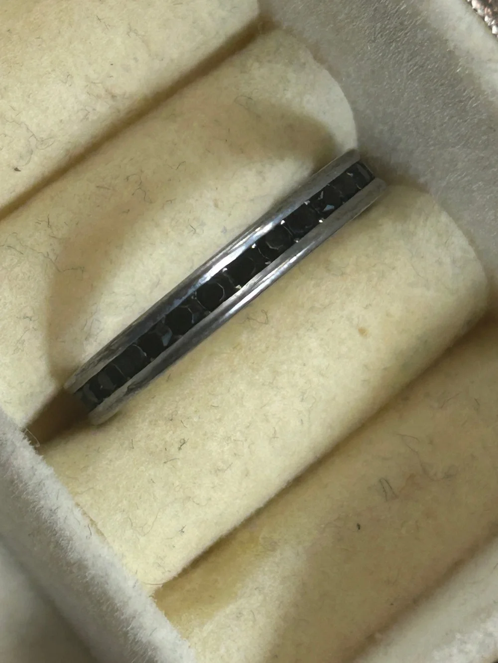 Sleek Black Faceted Inlay Women's Stainless Steel Ring